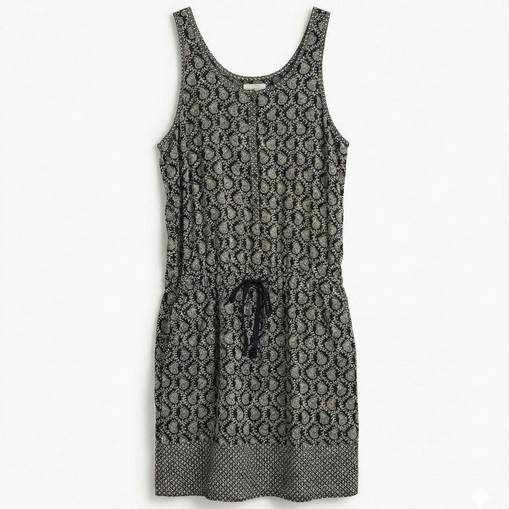 Lou & Grey Black Paisley Print Drawstring Sleeveless Tank Mini Dress Size Medium